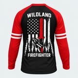 Men's Wildland Firefighter Chainsaw Flag Long-sleeve Cycling T-shirt - Back