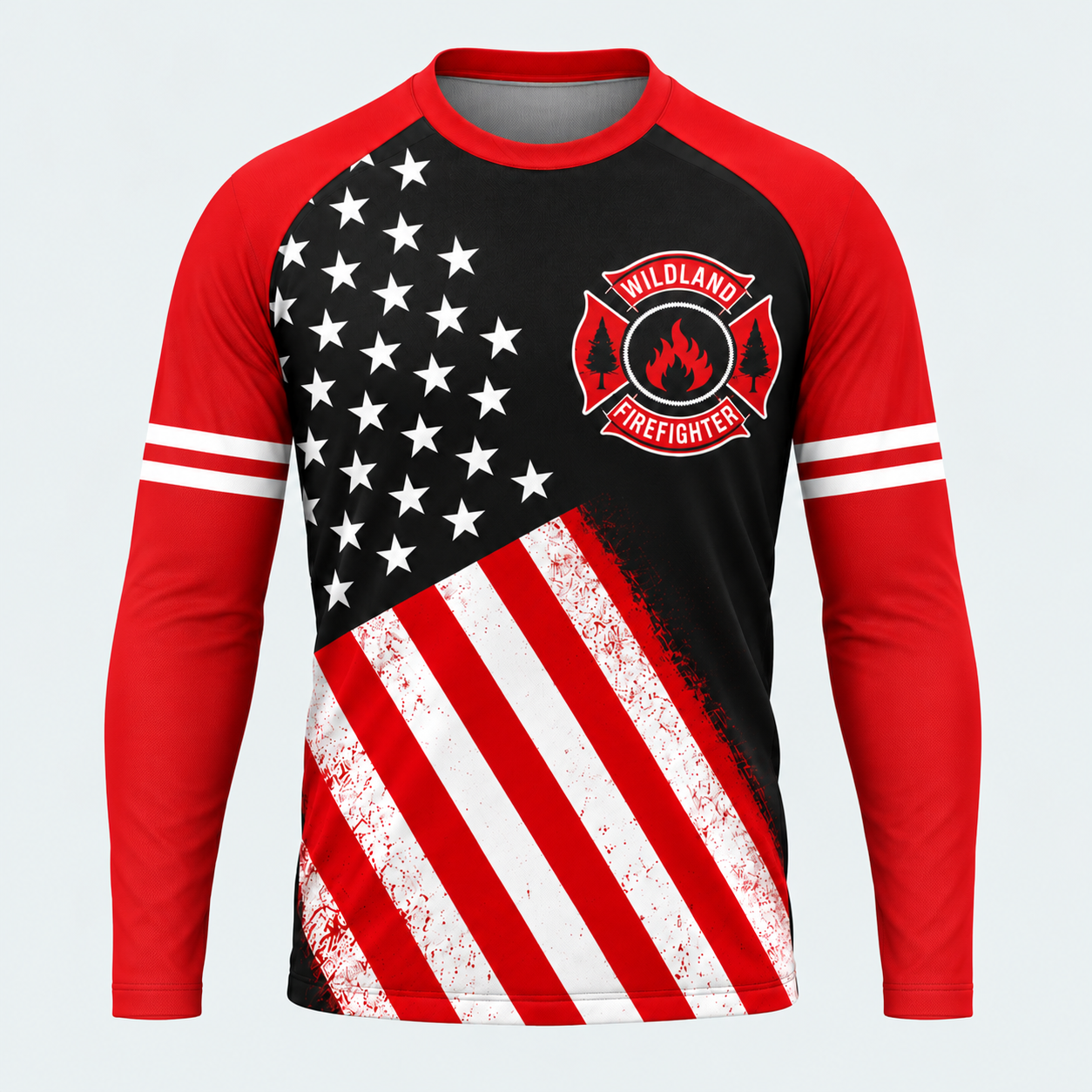 Men's Wildland Firefighter Chainsaw Flag Long-sleeve Cycling T-shirt - Front
