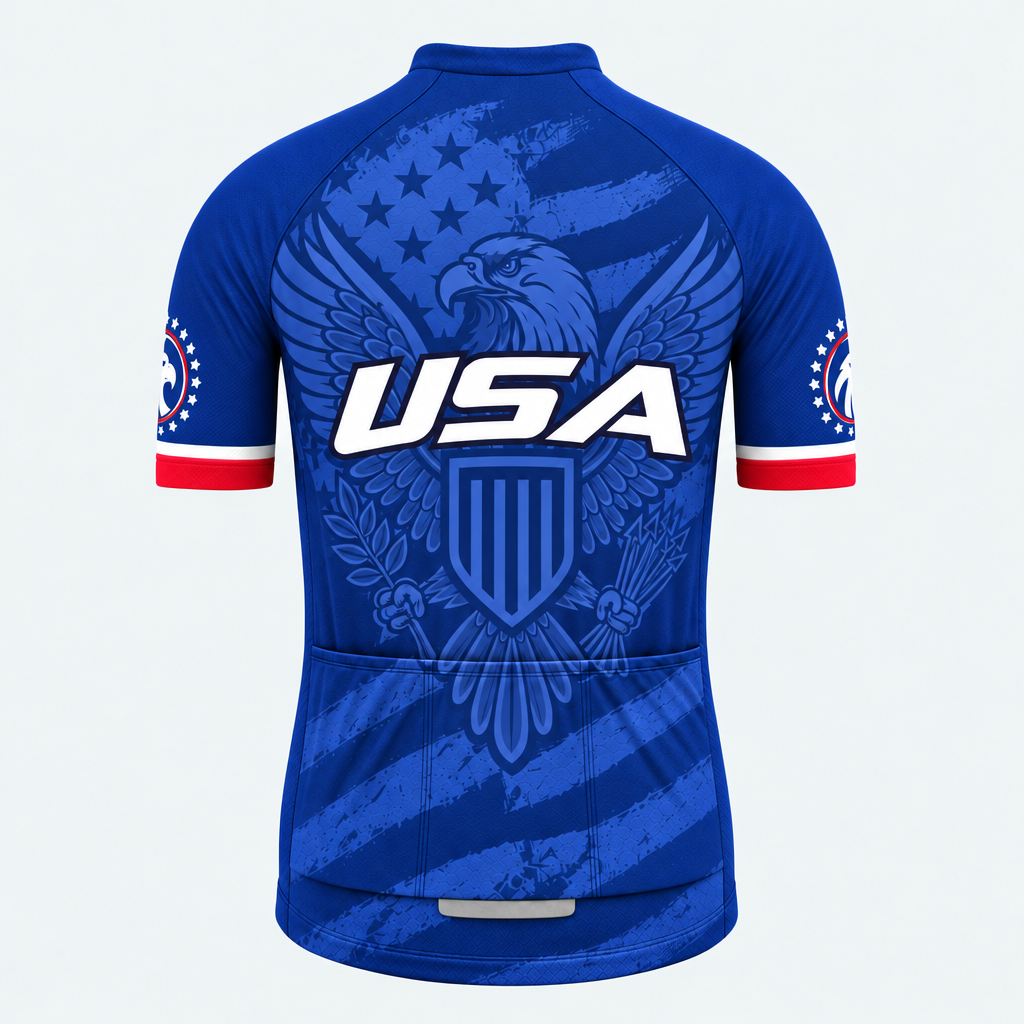 Men's Personalized Short Sleeve Cycling Jersey – US Patriotic USA Eagle Crest - Back