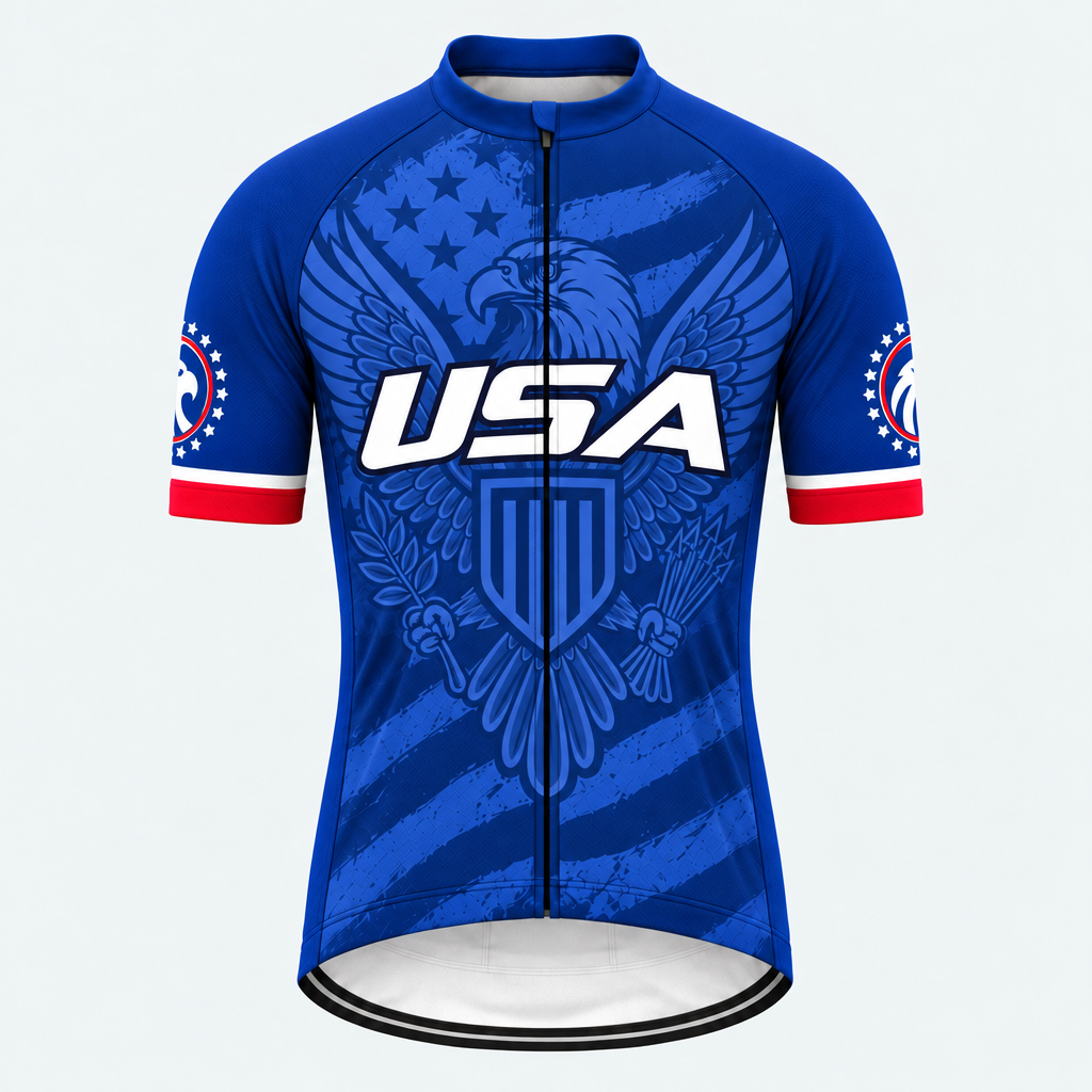 Men's Personalized Short Sleeve Cycling Jersey – US Patriotic USA Eagle Crest - Front
