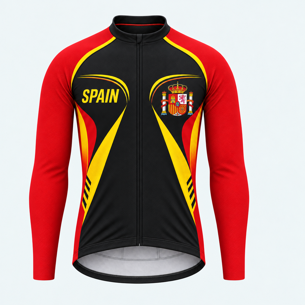 Men's Personalized Long Sleeve Cycling Jersey – Spain Coat of Arms - Front