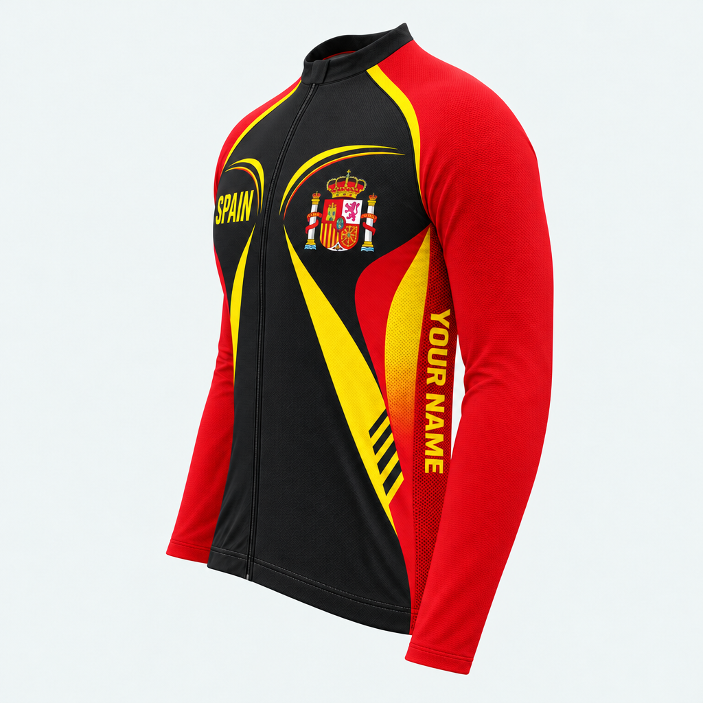 Men's Personalized Long Sleeve Cycling Jersey – Spain Coat of Arms - Side