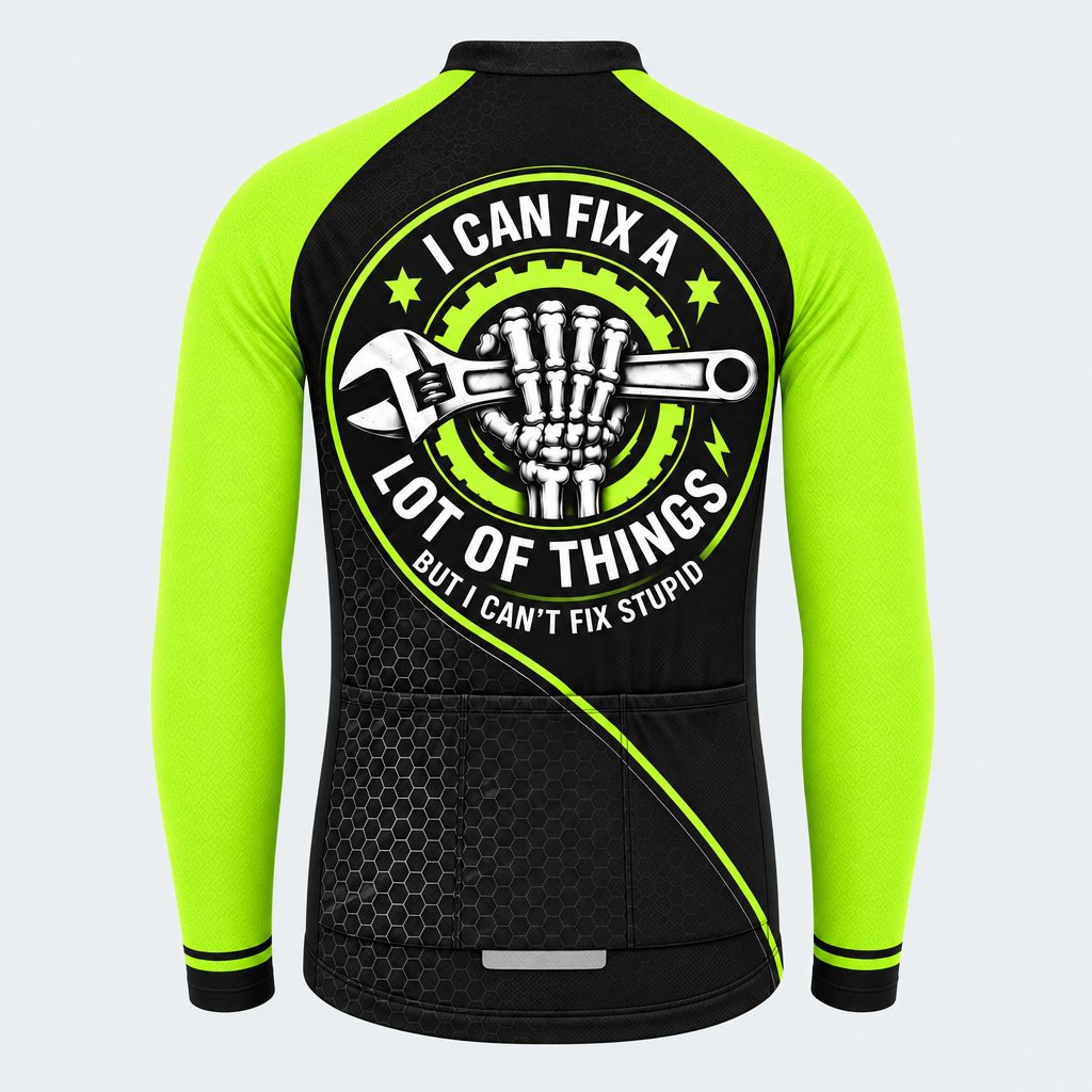 Men's Personalized Long Sleeve Cycling Jersey – Mechanic I Can Fix A Lot Of Things - Back