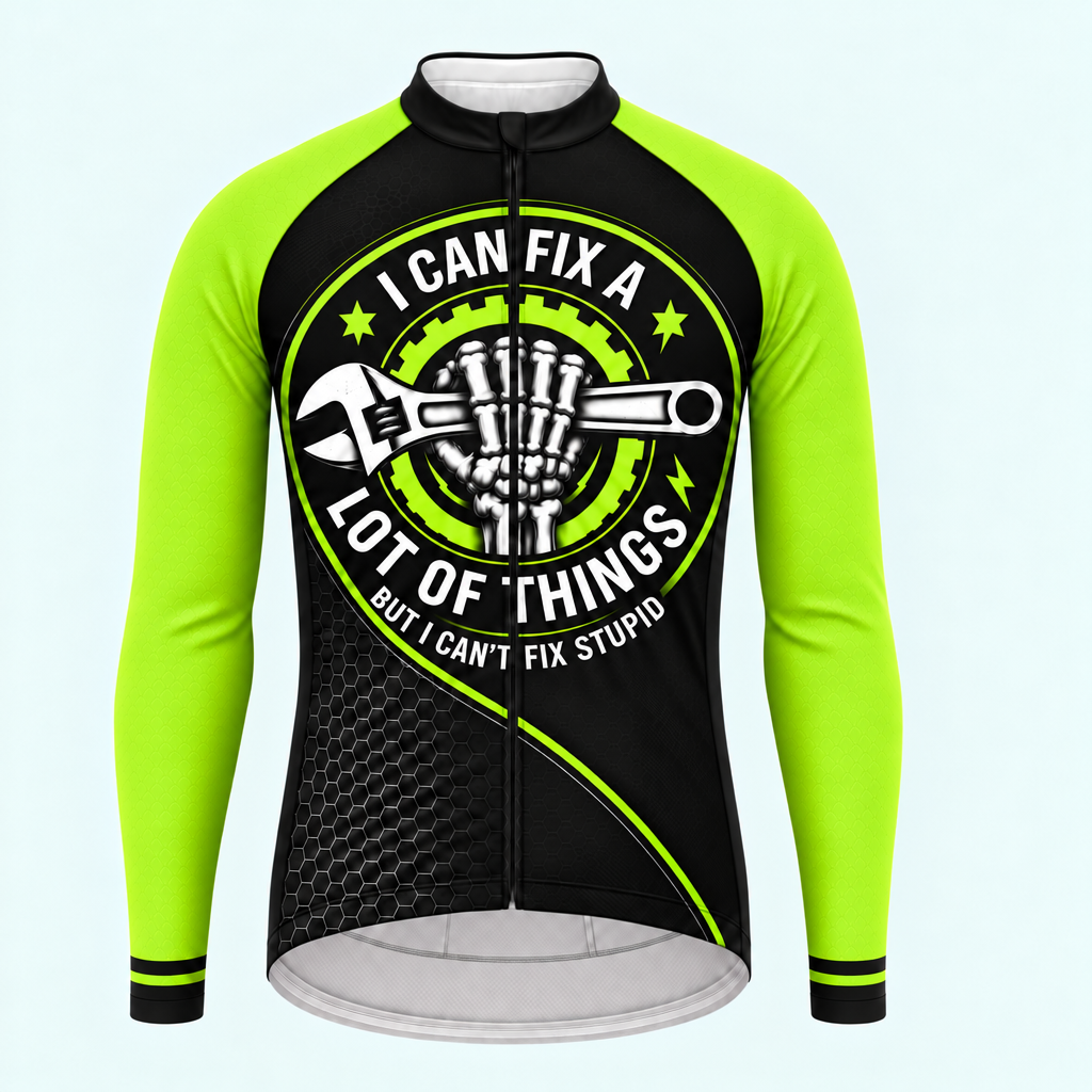 Men's Personalized Long Sleeve Cycling Jersey – Mechanic I Can Fix A Lot Of Things - Front