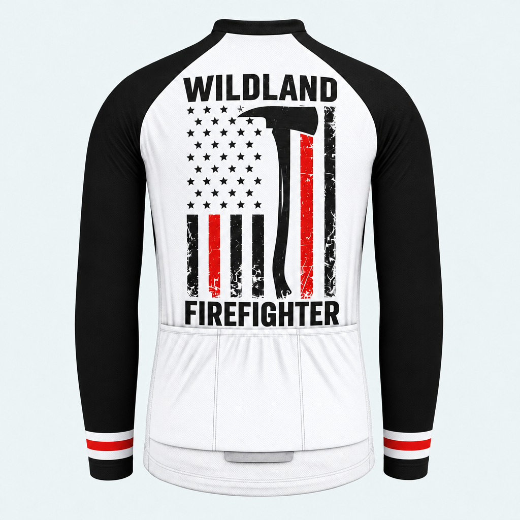 Men's Personalized Long Sleeve Cycling Jersey – Wildland Firefighter Iron Badge - Back
