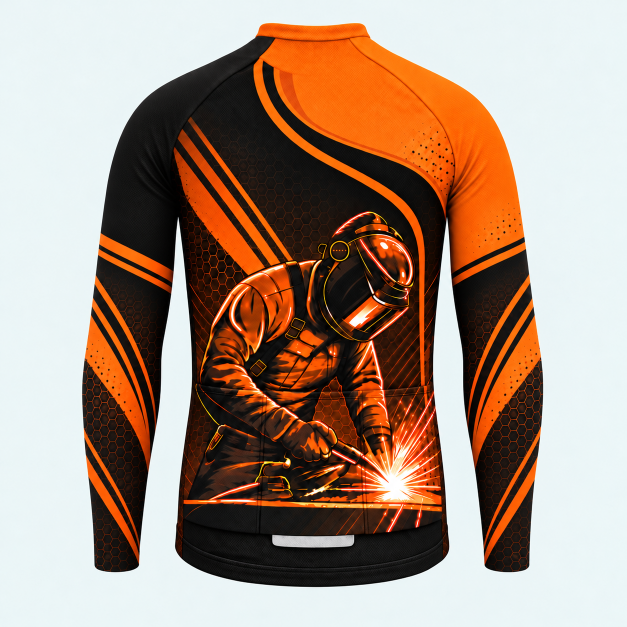 Men's Personalized Long Sleeve Cycling Jersey – Welder at Work - Back