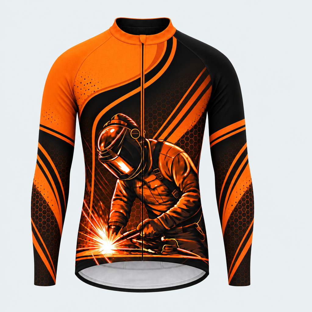 Men's Personalized Long Sleeve Cycling Jersey – Welder at Work - Front