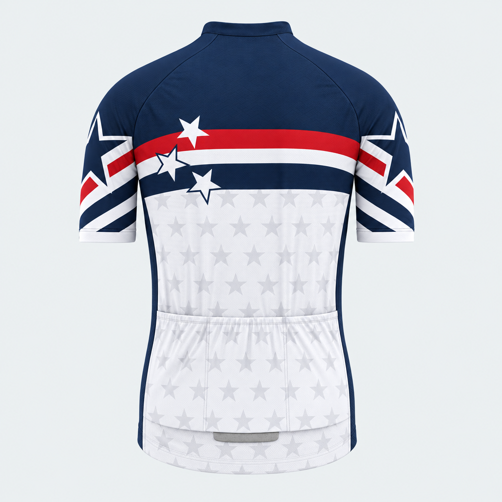 Men's Personalized Short Sleeve Cycling Jersey – US Patriotic Chevron Star - Back