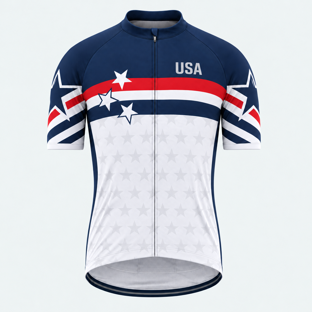 Men's Personalized Short Sleeve Cycling Jersey – US Patriotic Chevron Star - Front