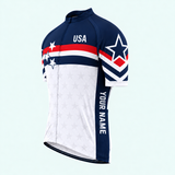 Men's Personalized Short Sleeve Cycling Jersey – US Patriotic Chevron Star - Front 45°