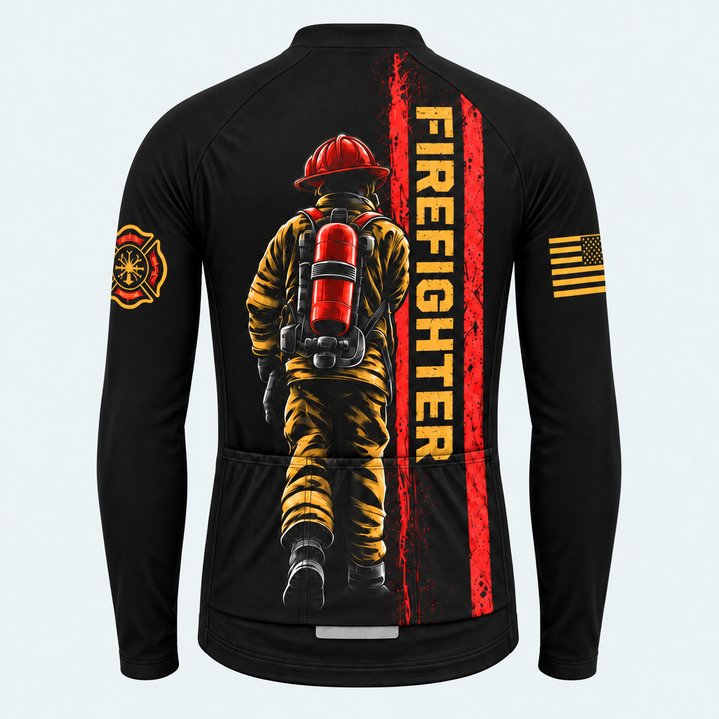 Men's Personalized Long Sleeve Cycling Jersey – US Firefighter Honor - Back
