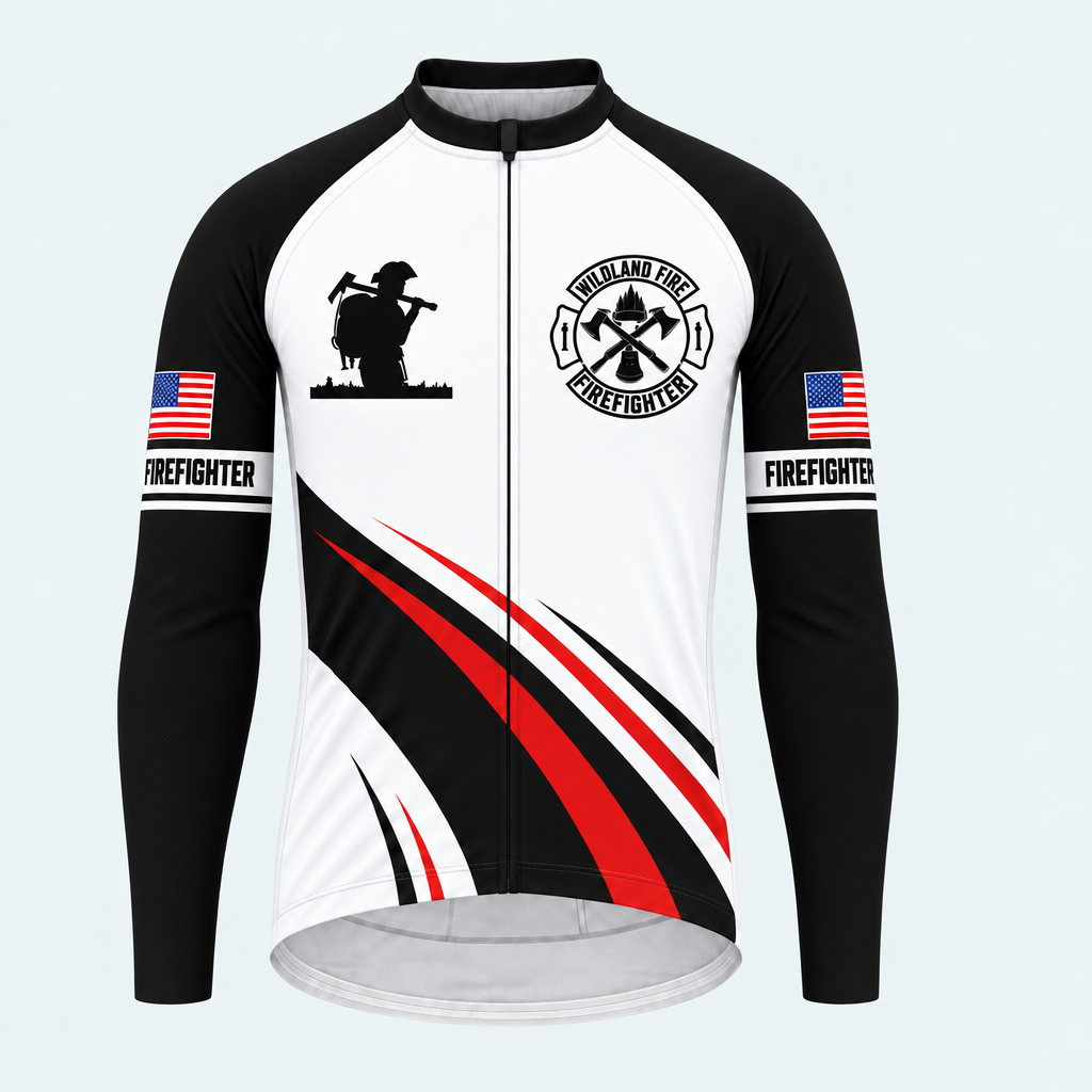 Men's Personalized Long Sleeve Cycling Jersey – Wildland Firefighter Forest Flag - Front