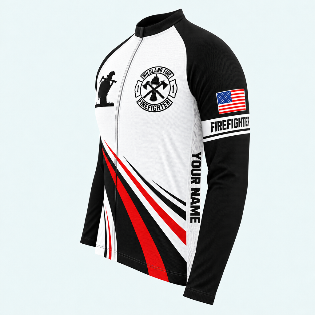 Men's Personalized Long Sleeve Cycling Jersey – Wildland Firefighter Forest Flag - Side