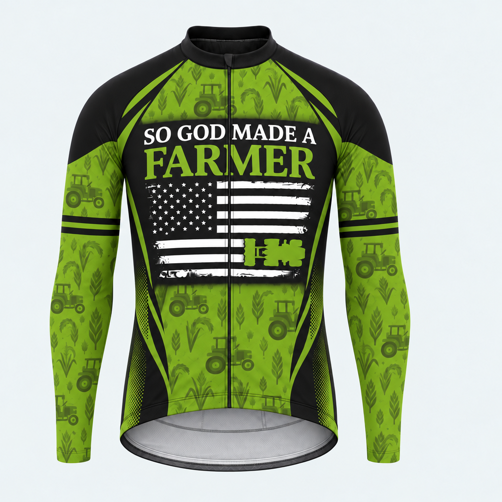 Men's Personalized Long Sleeve Cycling Jersey – So God Made a Farmer - Front