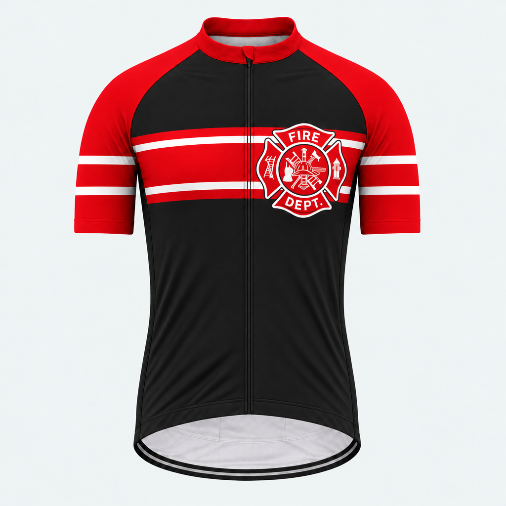 Men's Personalized Short Sleeve Cycling Jersey – US Firefighter Maltese Cross - Front