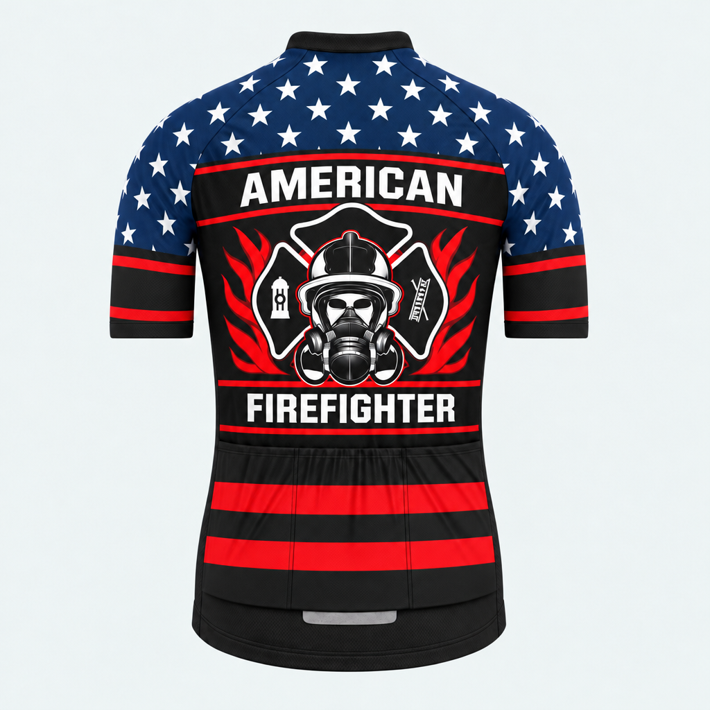 Men's Personalized Short Sleeve Cycling Jersey – US Firefighter And US Flag - Back