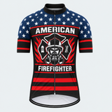 Men's Personalized Short Sleeve Cycling Jersey – US Firefighter And US Flag - Front