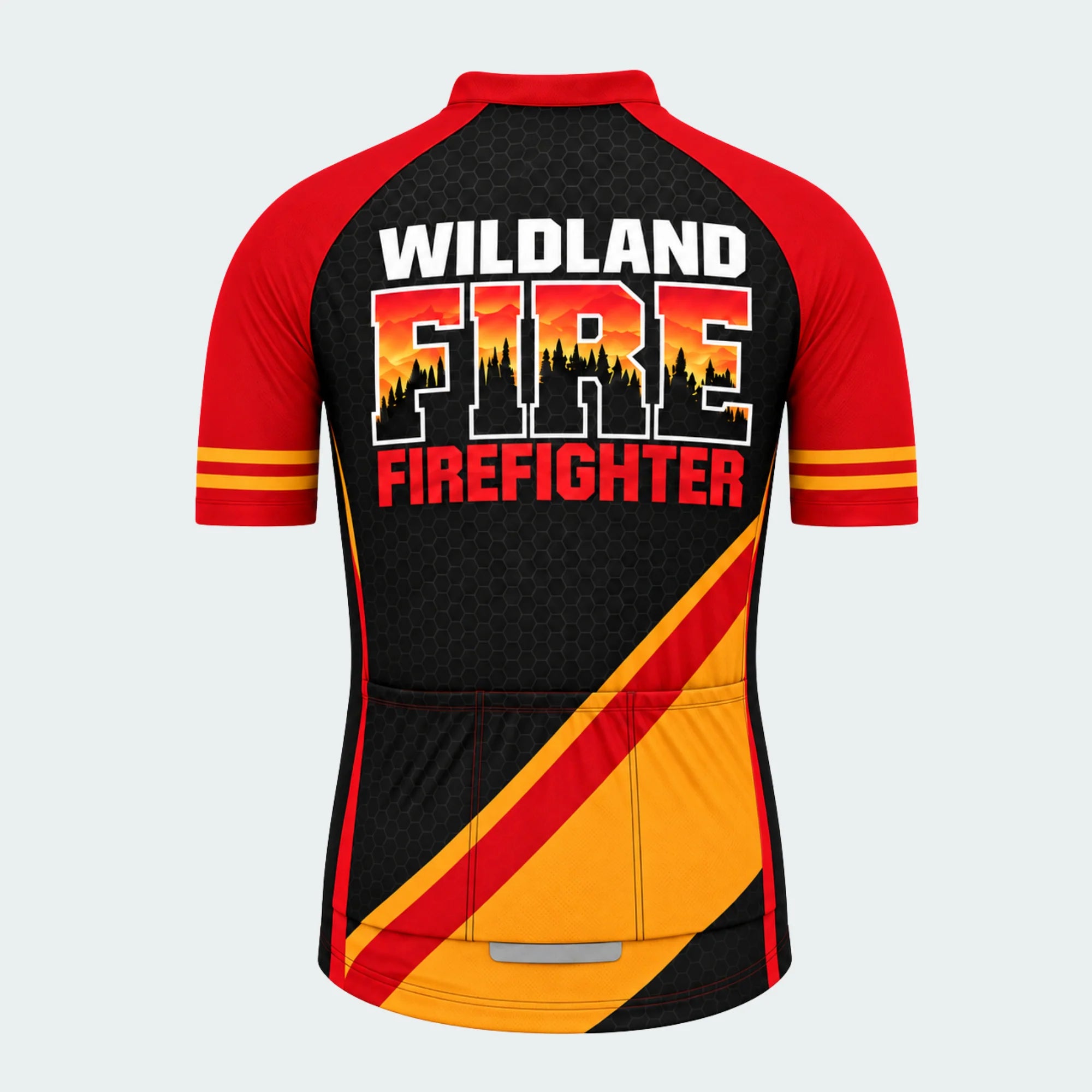 Men's Personalized Short Sleeve Cycling Jersey – Wildland Firefighter Skyline - Back