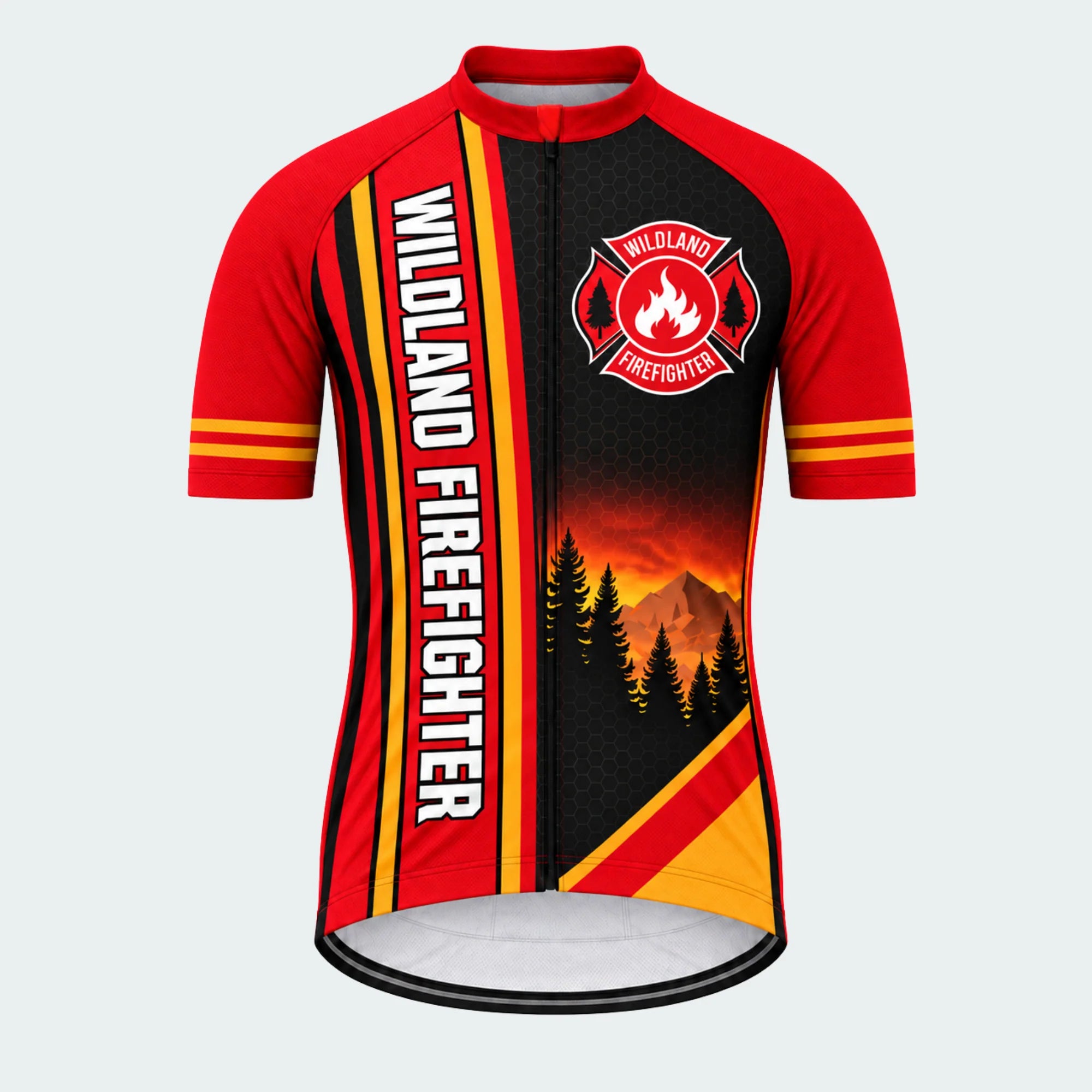 Men's Personalized Short Sleeve Cycling Jersey – Wildland Firefighter Skyline - Front