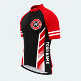 Men's Personalized Short Sleeve Cycling Jersey – US Firefighter Red And White Stripes - Front 45°