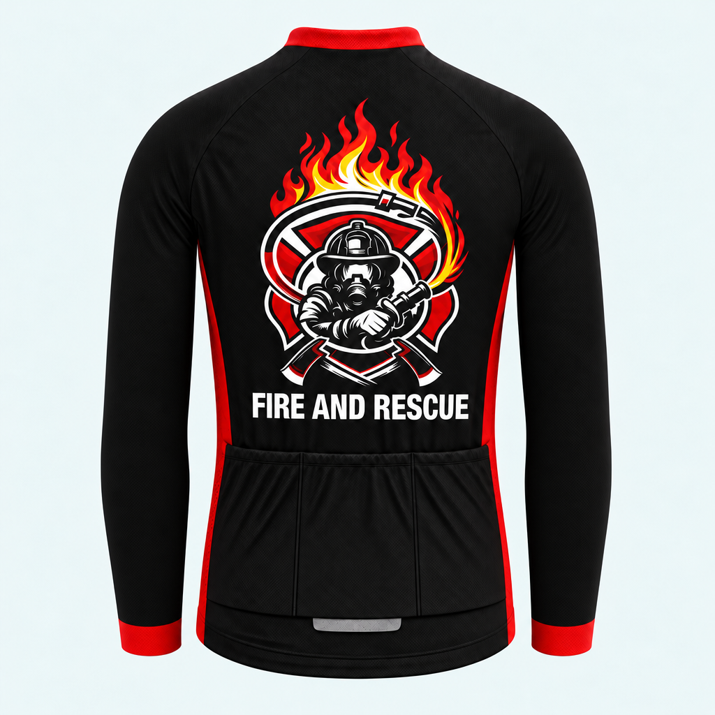 Men's Personalized Long Sleeve Cycling Jersey – US Fire Rescue Shield - Back