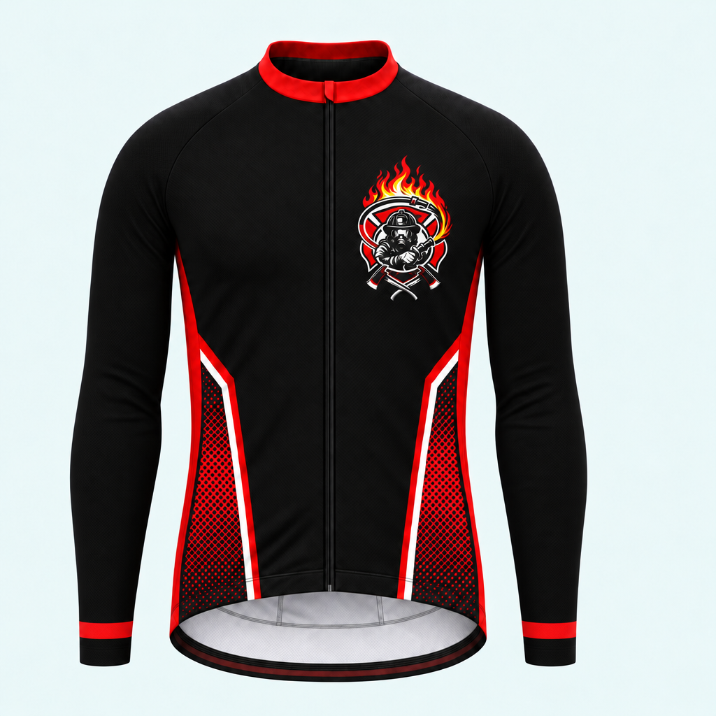 Men's Personalized Long Sleeve Cycling Jersey – US Fire Rescue Shield - Front