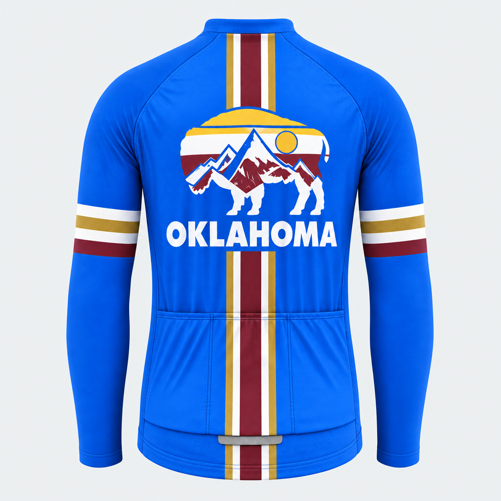 Men's Personalized Long Sleeve Cycling Jersey – Oklahoma Mountain Bison - Back