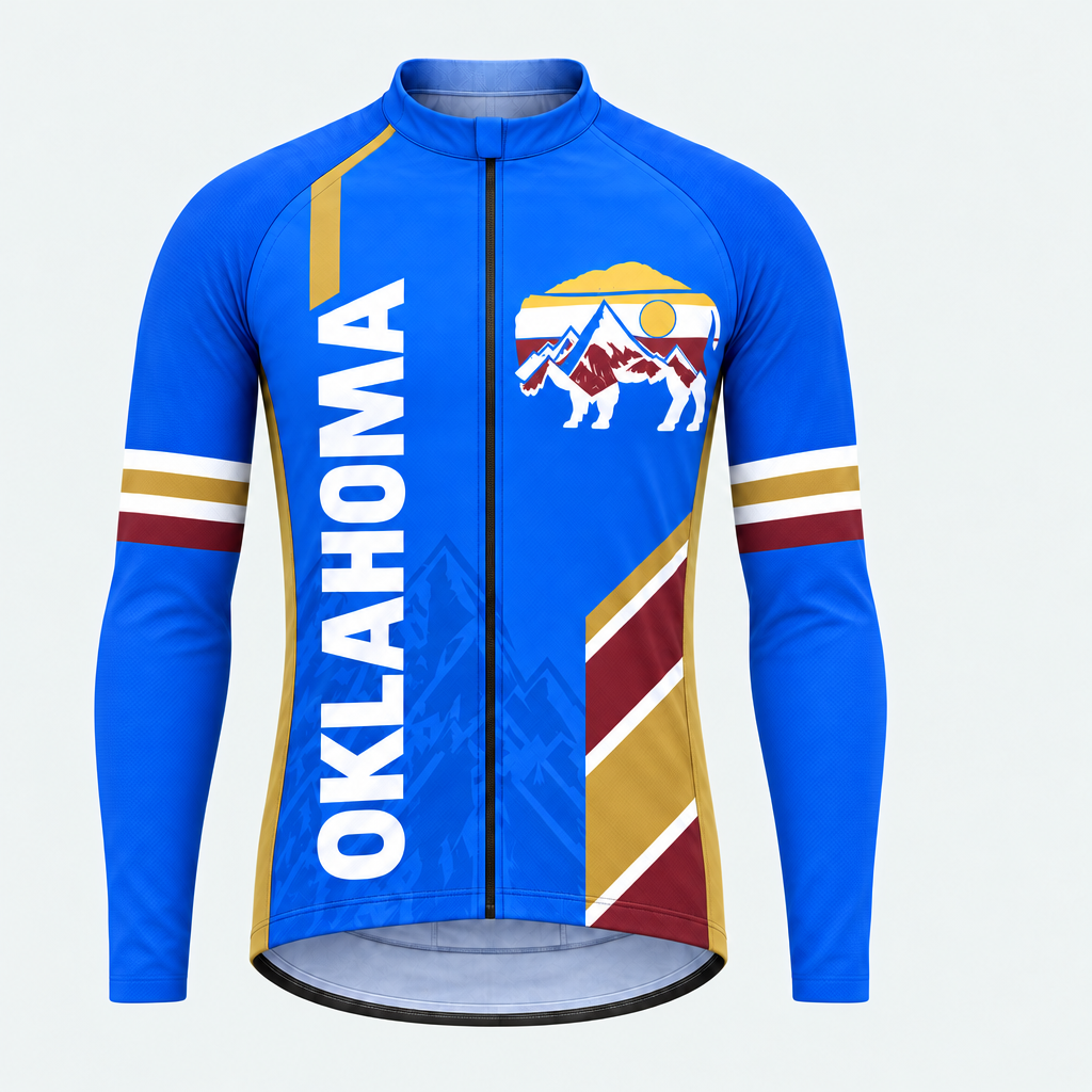 Men's Personalized Long Sleeve Cycling Jersey – Oklahoma Mountain Bison - Front
