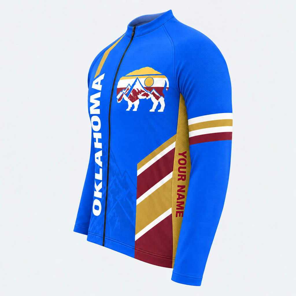 Men's Personalized Long Sleeve Cycling Jersey – Oklahoma Mountain Bison - Side