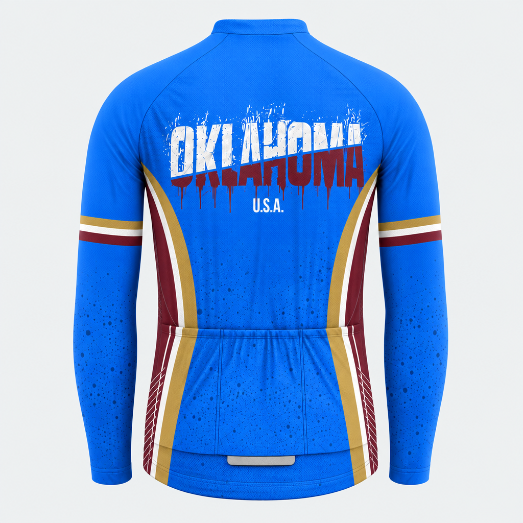 Men's Personalized Long Sleeve Cycling Jersey – Oklahoma Bold Stamp - Back