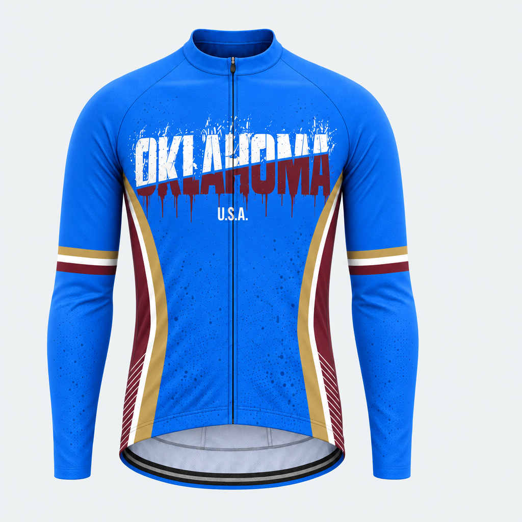 Men's Personalized Long Sleeve Cycling Jersey – Oklahoma Bold Stamp - Front
