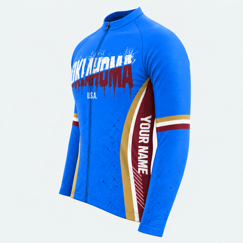 Men's Personalized Long Sleeve Cycling Jersey – Oklahoma Bold Stamp - Side