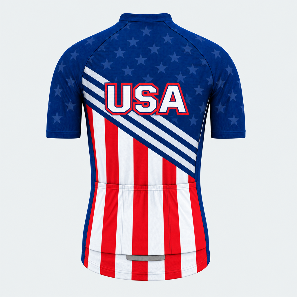 Men's Personalized Short Sleeve Cycling Jersey – US Patriotic Red Blue White - Back