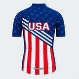 Men's Personalized Short Sleeve Cycling Jersey – US Patriotic Red Blue White - Back