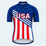 Men's Personalized Short Sleeve Cycling Jersey – US Patriotic Red Blue White - Front