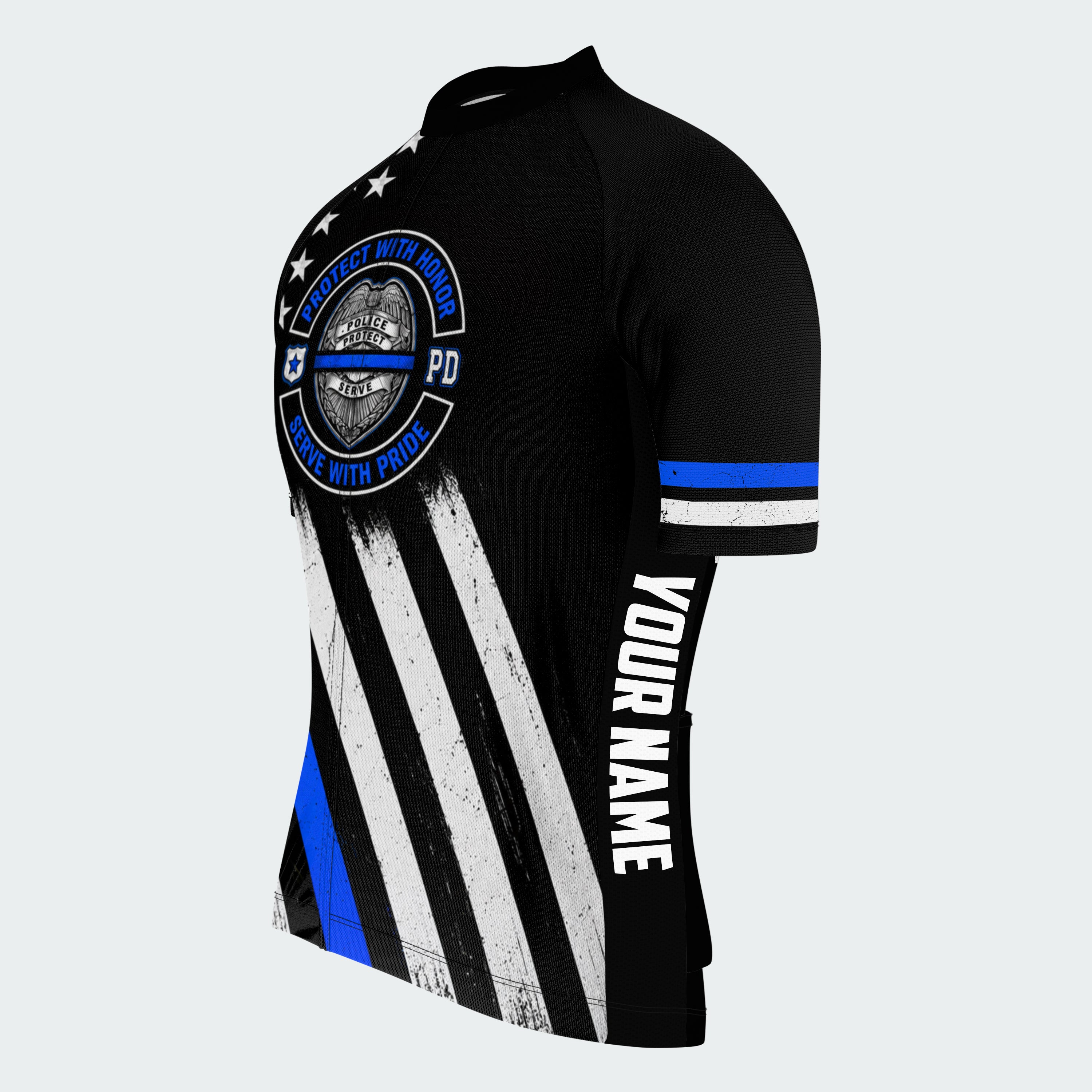 Men's Personalized Short Sleeve Cycling Jersey – Police Retired With Honor - Front 45°