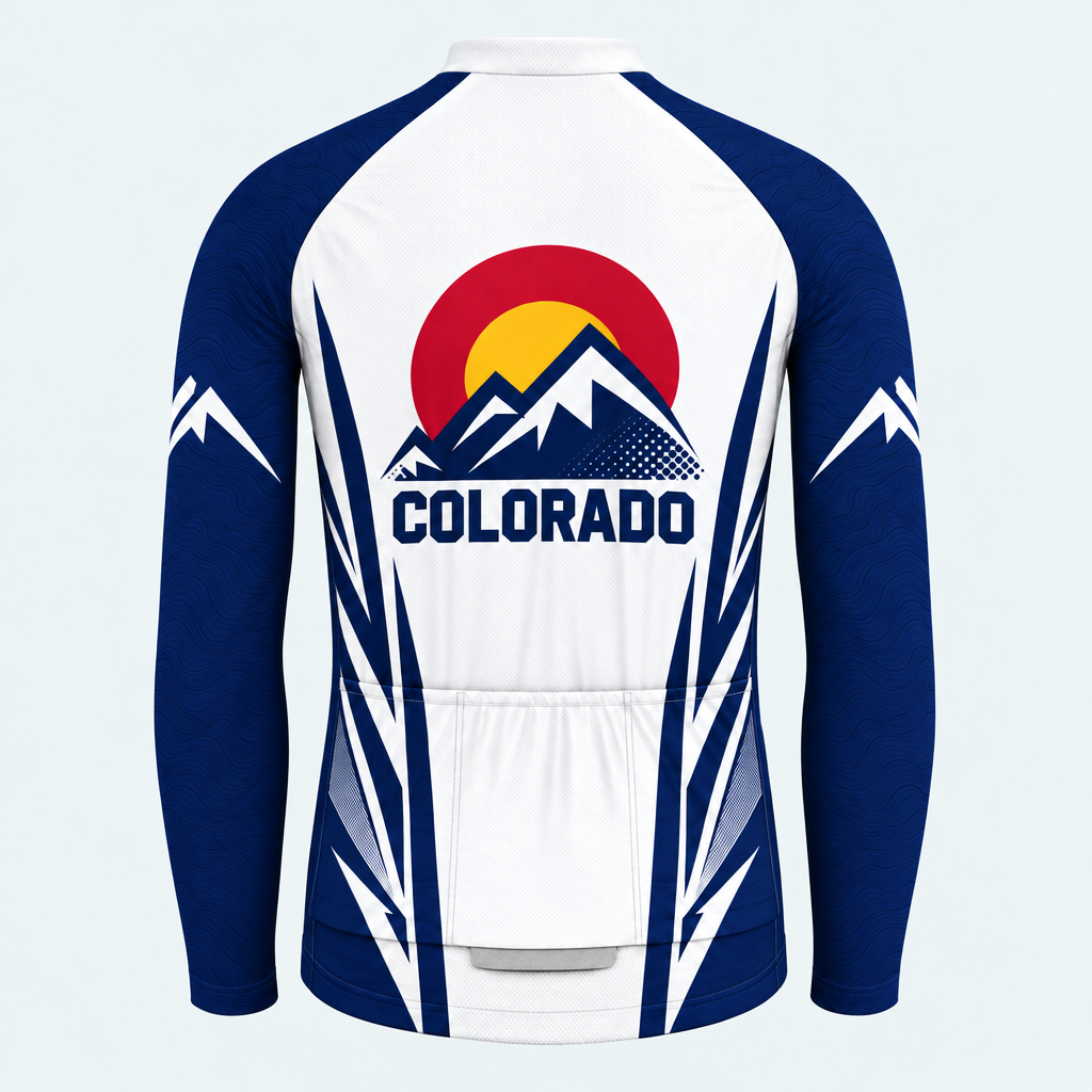 Men's Personalized Long Sleeve Cycling Jersey – Colorado Peaks Emblem - Back