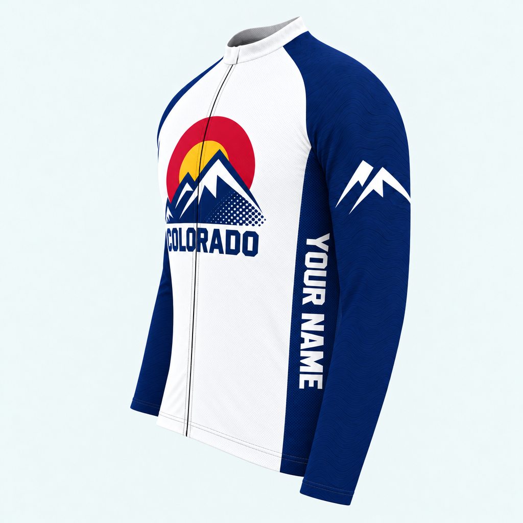 Men's Personalized Long Sleeve Cycling Jersey – Colorado Peaks Emblem - Side