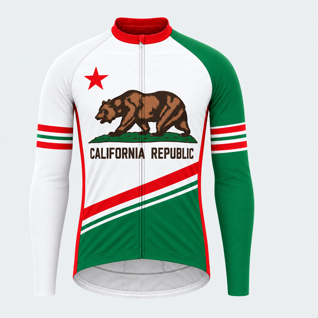 Men's Personalized Long Sleeve Cycling Jersey – California Republic Bear - Front
