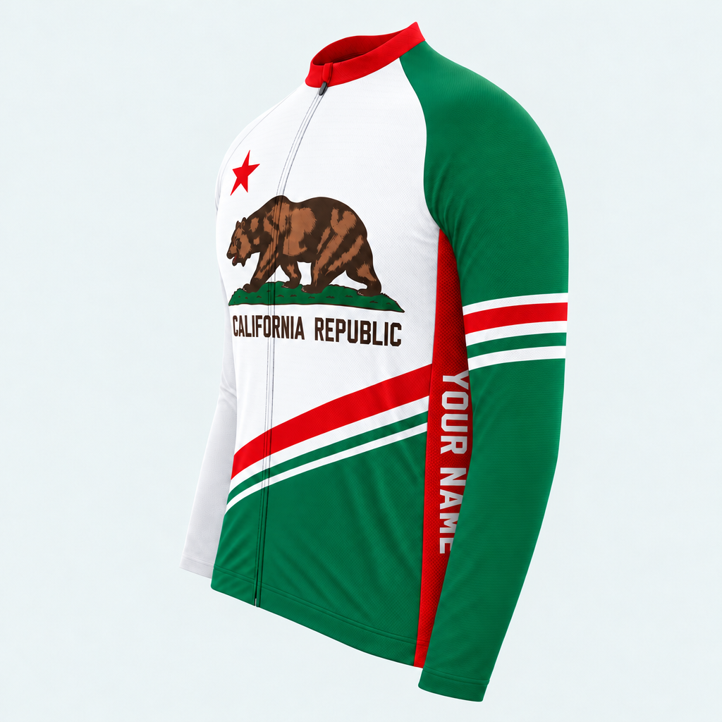 Men's Personalized Long Sleeve Cycling Jersey – California Republic Bear - Side