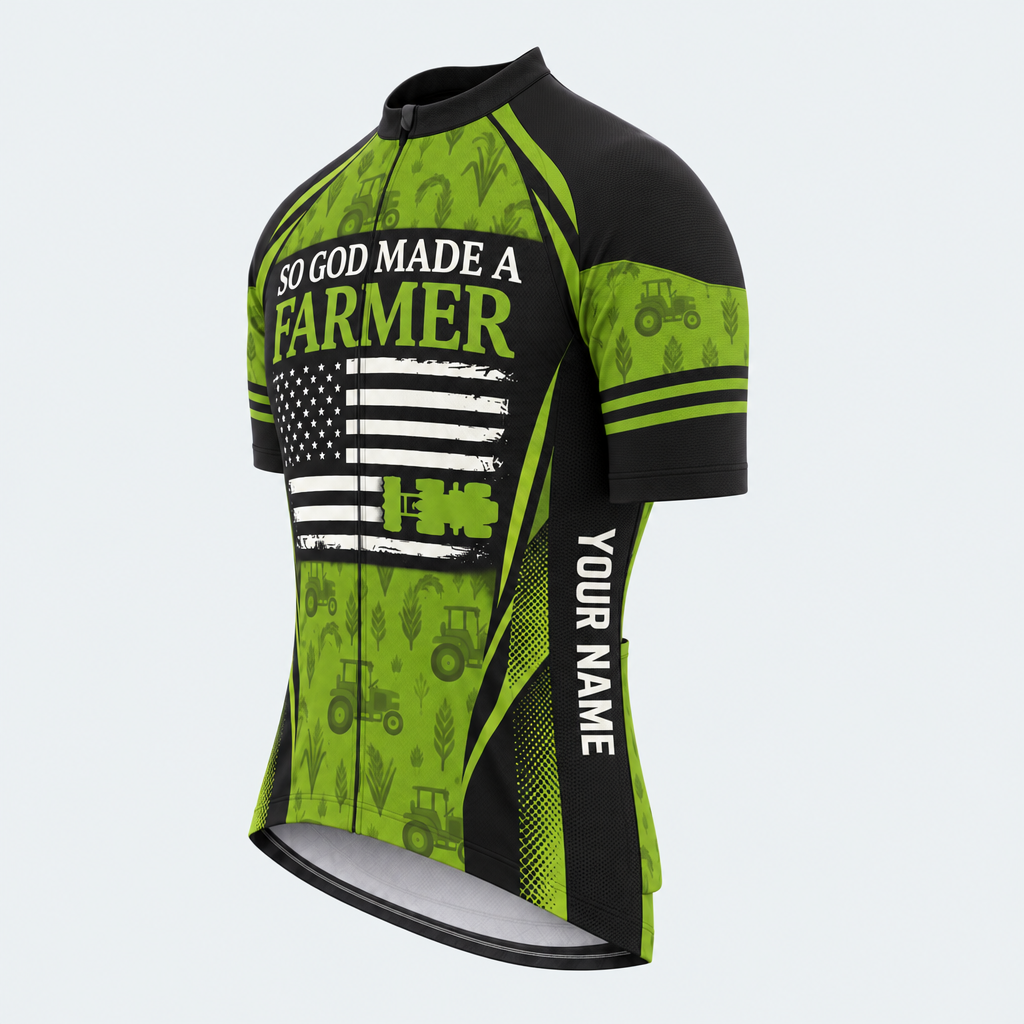 Men's Personalized Short Sleeve Cycling Jersey – So God Made a Farmer - Front 45°