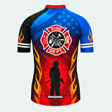 Men's Personalized Short Sleeve Cycling Jersey – US Firefighter Shield - Back
