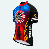 Men's Personalized Short Sleeve Cycling Jersey – US Firefighter Shield - Front 45°