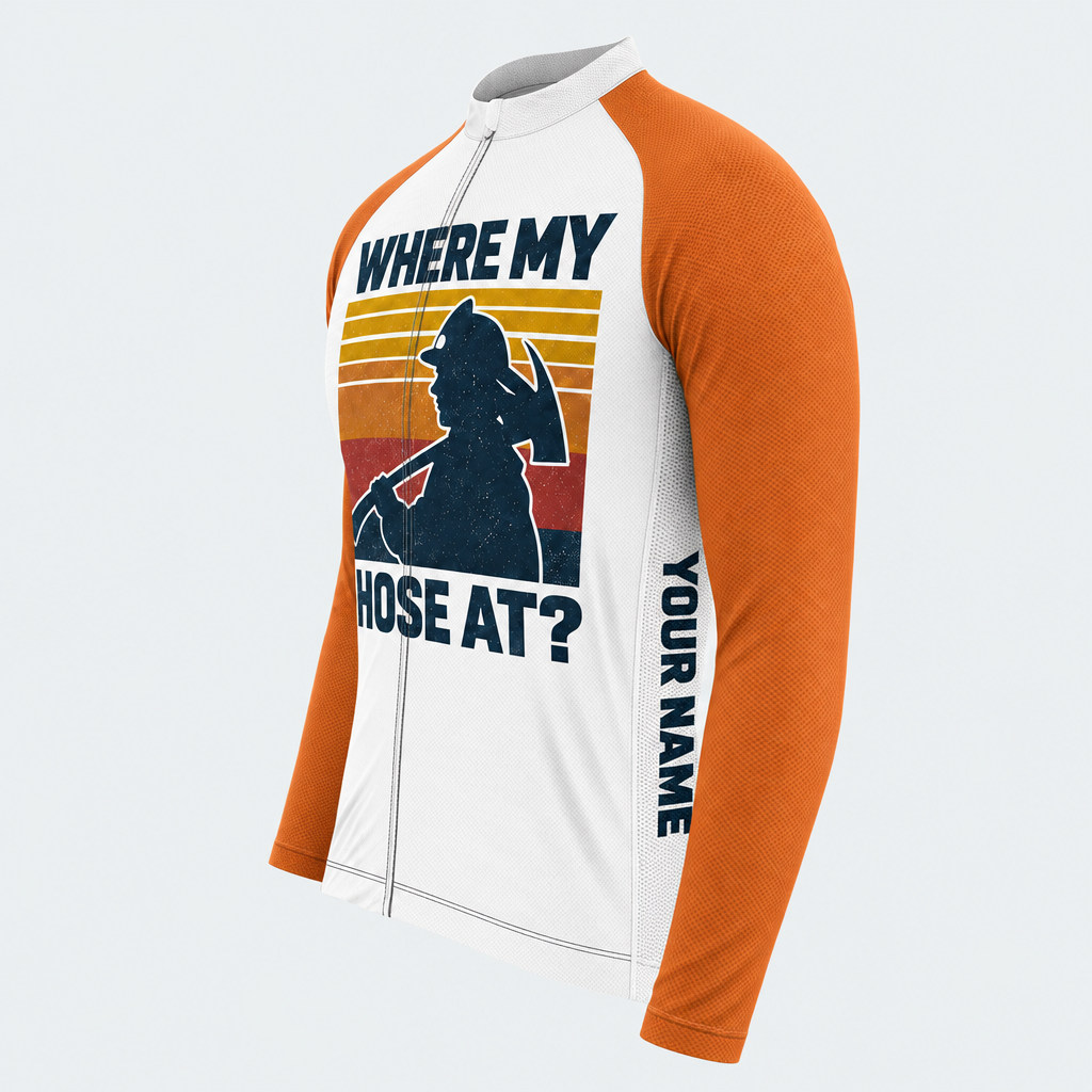 Men's Personalized Long Sleeve Cycling Jersey – US Firefighter Where My Hose At? - Side