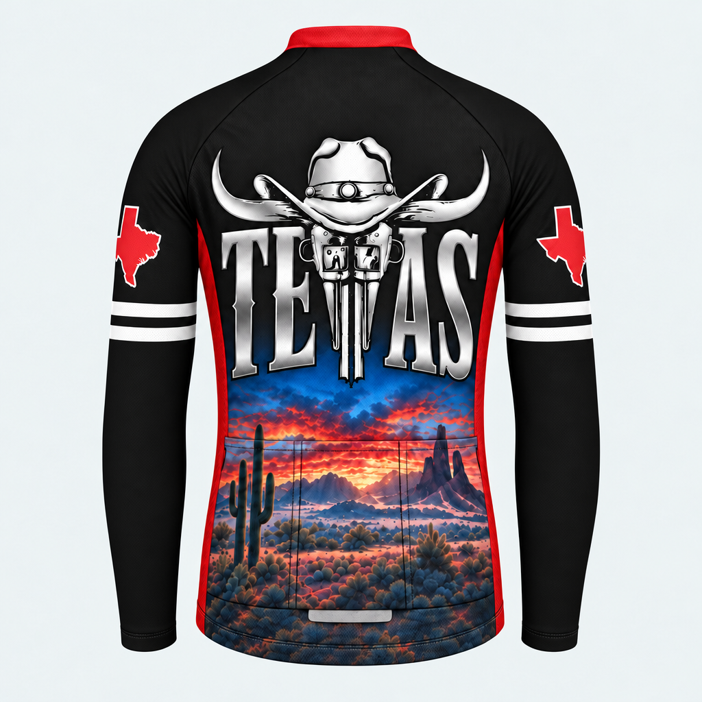 Men's Personalized Long Sleeve Cycling Jersey – Texas Longhorn Sunset - Back
