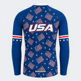 Men's Personalized Long Sleeve Cycling Jersey – US Patriotic Repeated Flags - Back