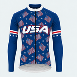 Men's Personalized Long Sleeve Cycling Jersey – US Patriotic Repeated Flags - Front