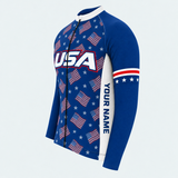 Men's Personalized Long Sleeve Cycling Jersey – US Patriotic Repeated Flags - Side