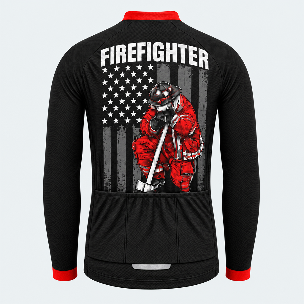 Men's Personalized Long Sleeve Cycling Jersey – US Firefighter Honor - Back