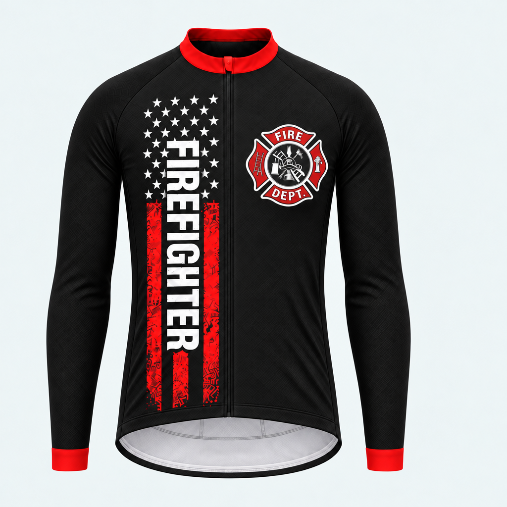 Men's Personalized Long Sleeve Cycling Jersey – US Firefighter Honor - Front